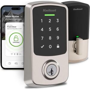 Kwikset Aura Reach Smart Lock Matter and Bluetooth Enabled Keyless Entry Door Lock Deadbolt, Proximity Wakeup, Geofence Auto-Unlock Matte Black(Satin Nickel)