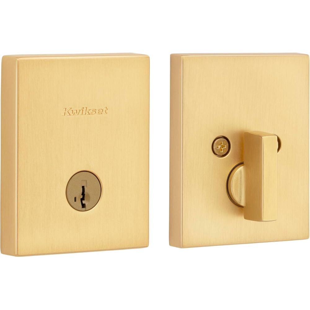 image:imageKwikset San Clemente Deadbolt Lock Satin Nickel Rectangle Exterior Keyed Front Entry Door Pick Resistant SmartKey Rekey Security Single Cylinder Dead Bolt with Microban ProtectionSatin Brass