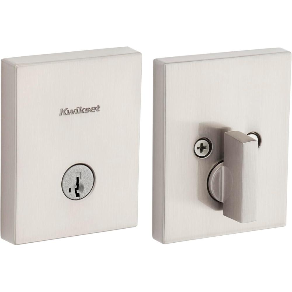 image:imageKwikset San Clemente Deadbolt Lock Satin Nickel Rectangle Exterior Keyed Front Entry Door Pick Resistant SmartKey Rekey Security Single Cylinder Dead Bolt with Microban ProtectionSatin Nickel