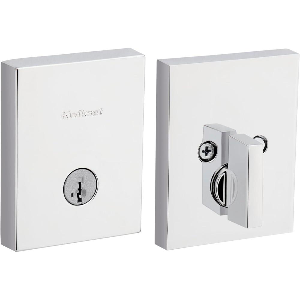 image:imageKwikset San Clemente Deadbolt Lock Satin Nickel Rectangle Exterior Keyed Front Entry Door Pick Resistant SmartKey Rekey Security Single Cylinder Dead Bolt with Microban ProtectionPolished Chrome