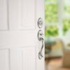 Kwikset Shelburne Front Door Lock Handle and Single Cylinder Deadbolt Set, Entry Handleset with Sedona Interior Reversible Lever, Secure Locking Deadbolt, Satin Nickel, with Microban Protection