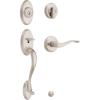 Kwikset Shelburne Front Door Lock Handle and Single Cylinder Deadbolt Set, Entry Handleset with Sedona Interior Reversible Lever, Secure Locking Deadbolt, Satin Nickel, with Microban Protection