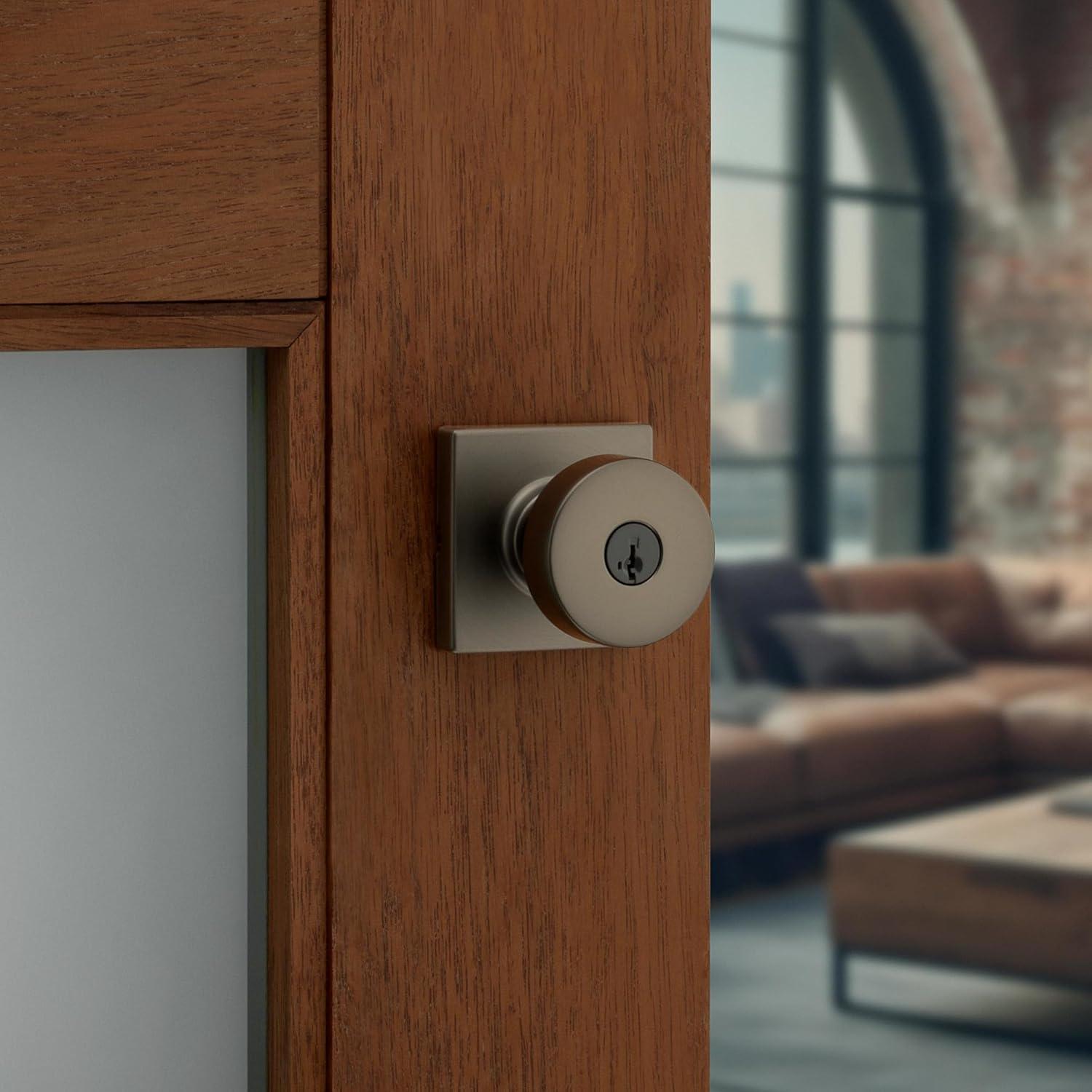 image:imageKwikset 740PSKSQT26S Pismo Knob with Square Rose Entry Lock SmartKey with 6AL Latch and RCS Strike Bright Chrome Finish