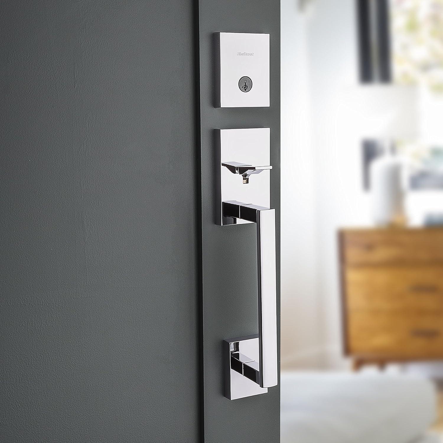 image:imageKwikset San Clemente Front Door Lock Handle and Deadbolt Set Entry Handleset Exterior Only Polished Chrome Pick Resistant SmartKey Rekey Deadbolt Security Interior Sold Separately