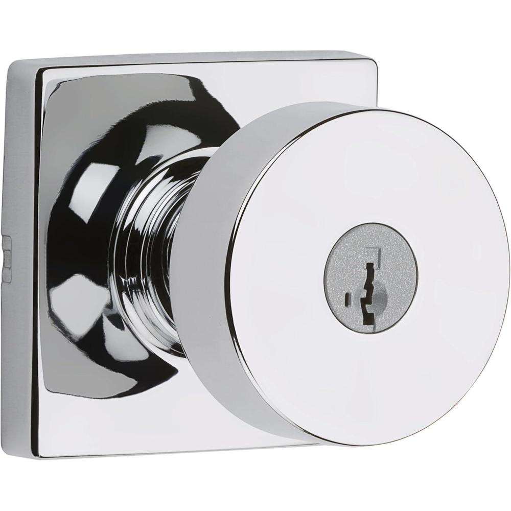 image:imageKwikset 740PSKSQT26S Pismo Knob with Square Rose Entry Lock SmartKey with 6AL Latch and RCS Strike Bright Chrome Finish