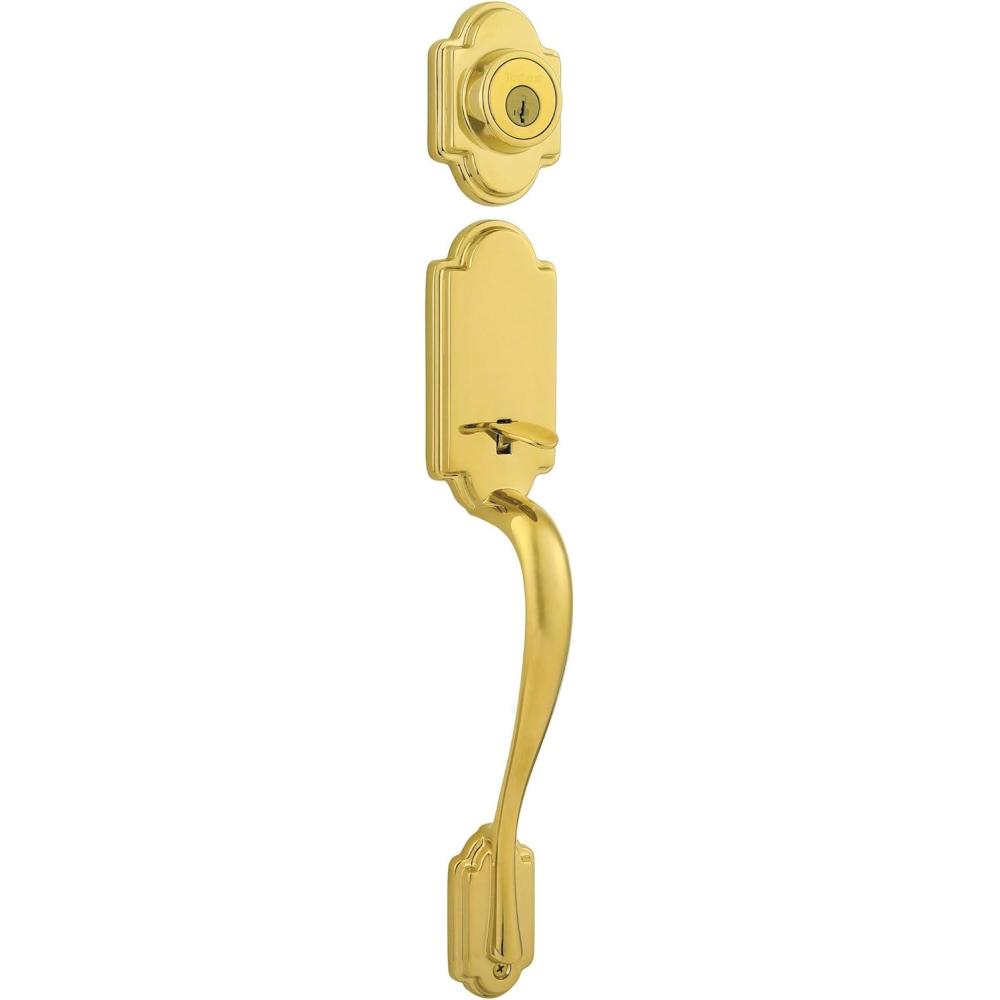 image:imageKwikset 800ANLIPSSTRKP Arlington Sectional Single Cylinder Keyed Entry Exterior Pack Handleset with SmartKey  Lifetime Polished Brass
