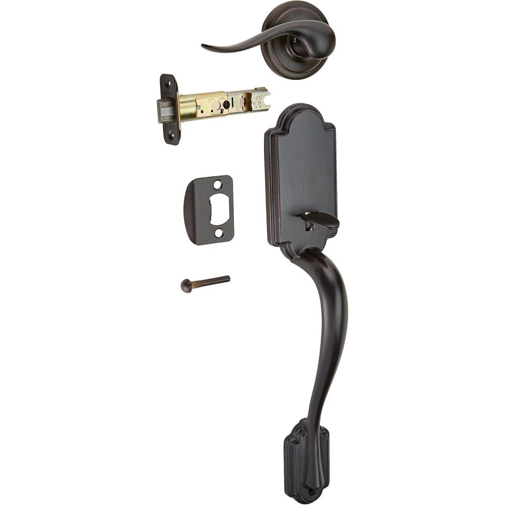 image:imageKwikset 815ANTNLLH11P Left Hand Single Cylinder Arlington Handleset with Interior Left Hand Tustin Trim No Deadbolt Venetian Bronze Finish