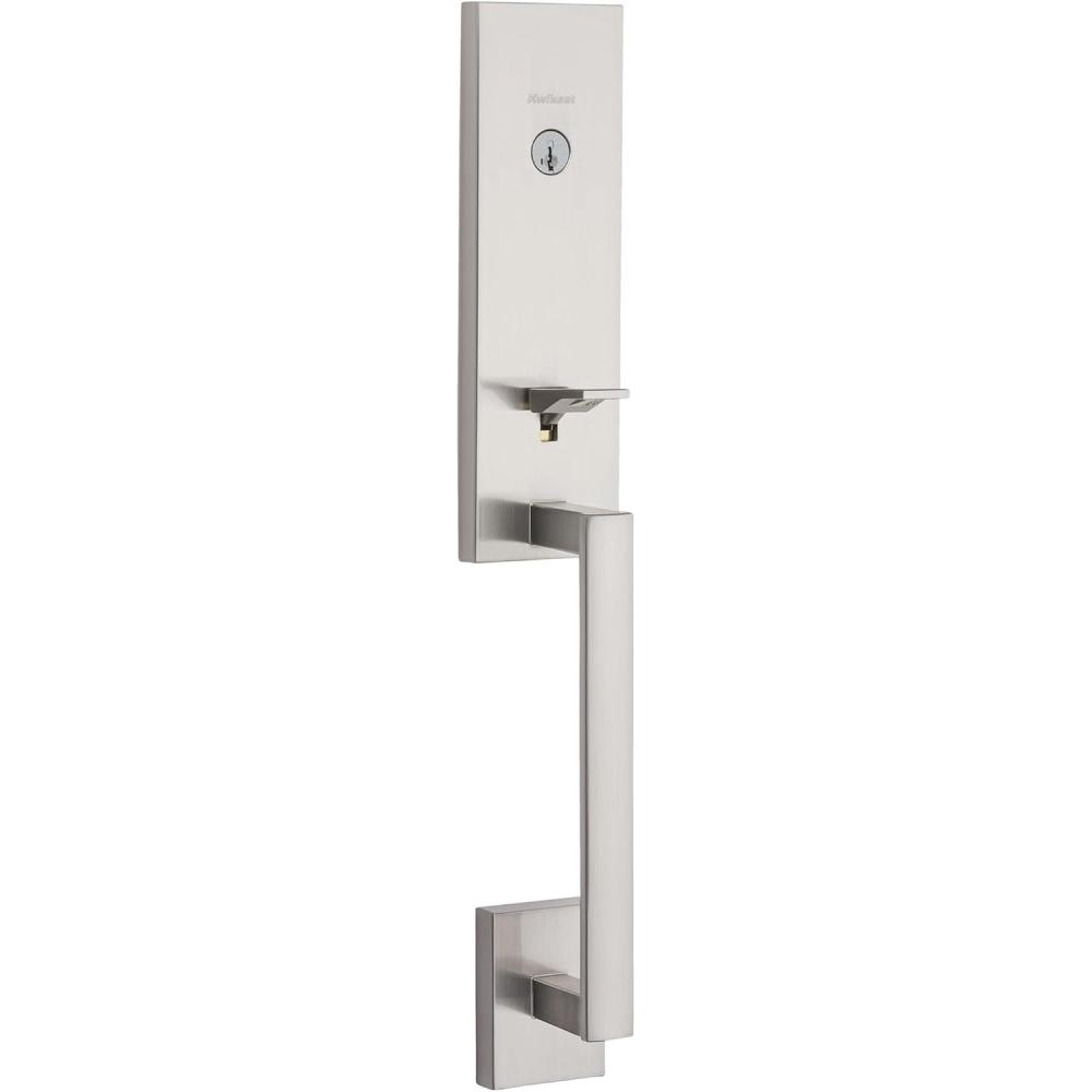 image:imageKwikset 818VNHLIP15S Single Cylinder Vancouver Exterior Handleset with SmartKey with RCAL Latch and RCS Strike Satin Nickel Finish