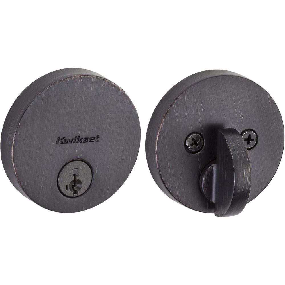 image:imageKwikset 92580005 258 Downtown Low Profile Slim Square Modern Contemporary Single Cylinder Deadbolt Door Lock featuring SmartKey Security in Satin NickelVenetian Bronze