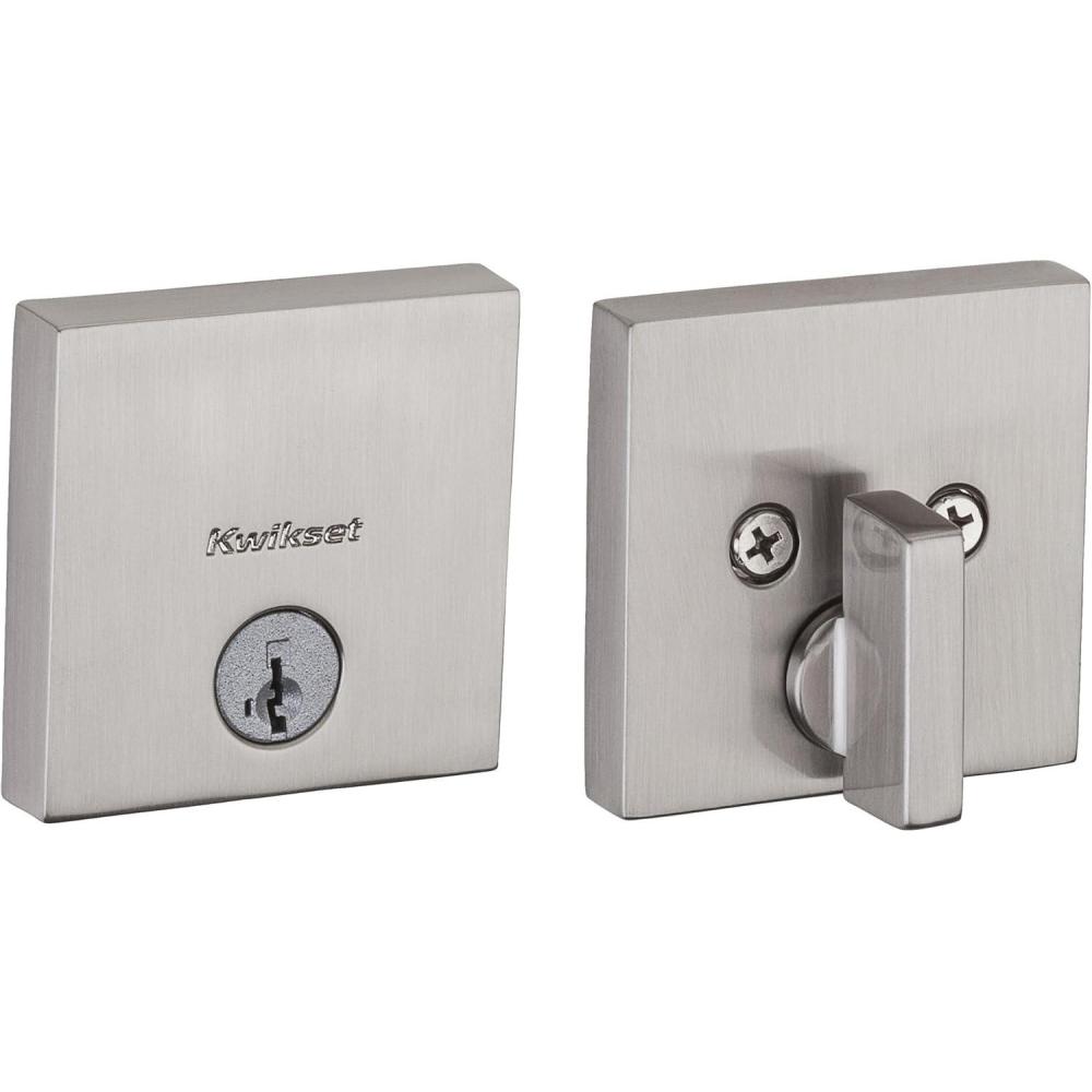image:imageKwikset 92580005 258 Downtown Low Profile Slim Square Modern Contemporary Single Cylinder Deadbolt Door Lock featuring SmartKey Security in Satin NickelSatin Nickel