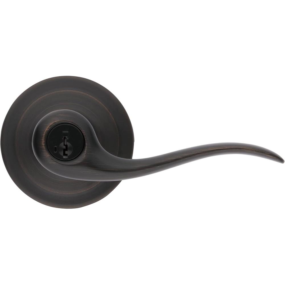 image:imageKwikset Tustin Entry Door Handle with Lock and Key Secure Keyed Reversible Lever Exterior For Front Entrance and Bedrooms Venetian Bronze Pick Resistant Smartkey Rekey Security and Microban