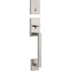 Kwikset San Clemente Front Door Lock Handle and Deadbolt Set, Entry Handleset Exterior Only, Satin Nickel, Pick Resistant SmartKey Rekey Deadbolt Security, Interior Sold Separately