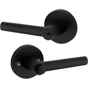 Kwikset 91560-030 Milan Round Keyed Entry Lever Featuring SmartKey in Iron Black(Matte Black)
