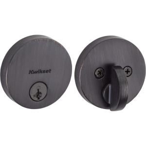 Kwikset 92580-005 258 Downtown Low Profile Slim Square Modern Contemporary Single Cylinder Deadbolt Door Lock featuring SmartKey Security in Satin Nickel(Venetian Bronze)