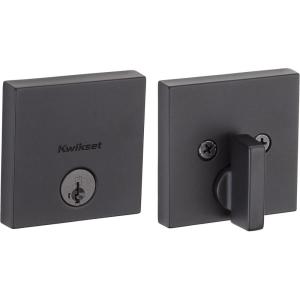 Kwikset 92580-005 258 Downtown Low Profile Slim Square Modern Contemporary Single Cylinder Deadbolt Door Lock featuring SmartKey Security in Satin Nickel(Iron Black)