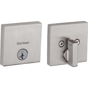 Kwikset 92580-005 258 Downtown Low Profile Slim Square Modern Contemporary Single Cylinder Deadbolt Door Lock featuring SmartKey Security in Satin Nickel(Satin Nickel)
