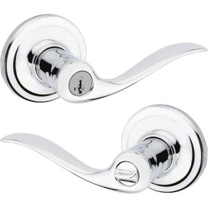 Kwikset 97402-572 Tustin Keyed Entry Lever for Garage or Office Door Handle Featuring SmartKey Security with a Traditional Design Entry Lever, Polished Chrome(Keyed Entry)
