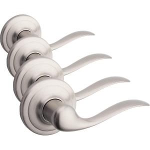 Kwikset Tustin Dummy Door Handle, Single Sided Lever for Closets, French Double Doors, and Pantry, Satin Nickel Non-Turning Right Handed Interior Push/Pull Lever, with Microban Protection(Satin Nickel)