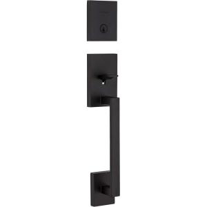 Kwikset San Clemente Front Door Lock Handle and Deadbolt Set, Entry Handleset Exterior Only, Matte Black, Pick Resistant SmartKey Rekey Deadbolt Security, Interior Sold Separately
