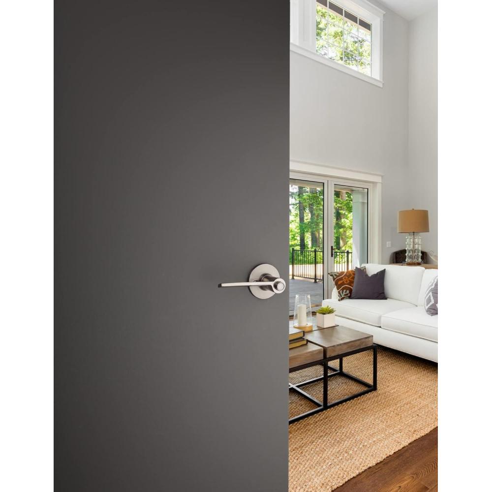 image:imageKwikset 408PLL26D Palmina Lever Privacy Door Lock with RCAL Latch and RCS Strike Satin Chrome Finish