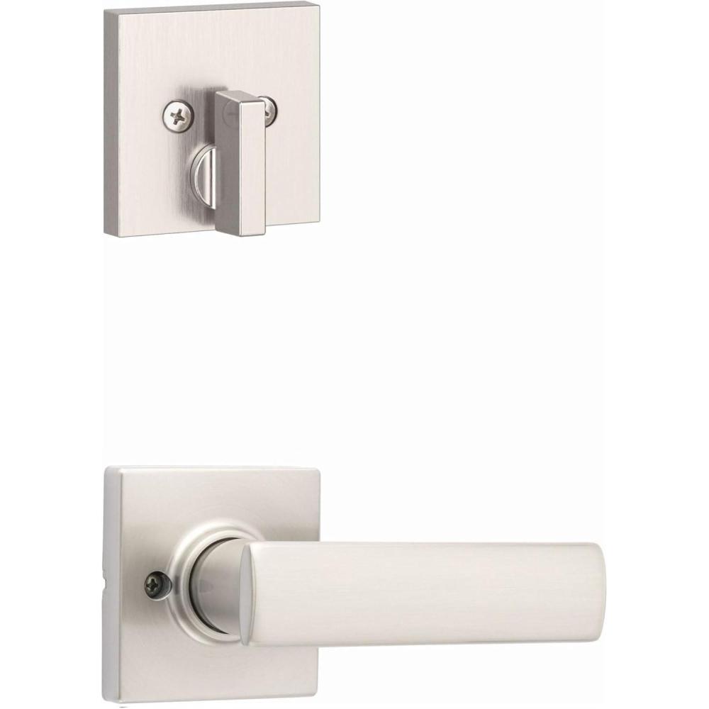 image:imageKwikset 971BRNLSQT15 Single Cylinder Interior Breton Lever Trim with Square Rose Satin Nickel Finish