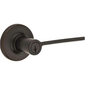 Ladera Round Keyed Entry Lever featuring SmartKey Security in Venetian Bronze