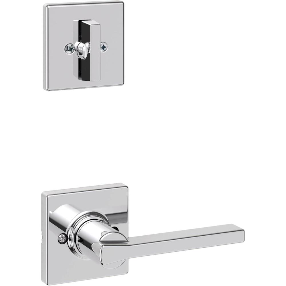 image:imageKwikset 604CSLSQT26 Casey Lever Interior Single Cylinder Handleset Trim with Square Rose Bright Chrome Finish