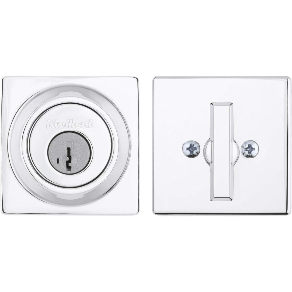 image:imageKwikset 660SQT26S Single Cylinder Square Deadbolt SmartKey with RCAL Latch and RCS Strike Bright Chrome Finish