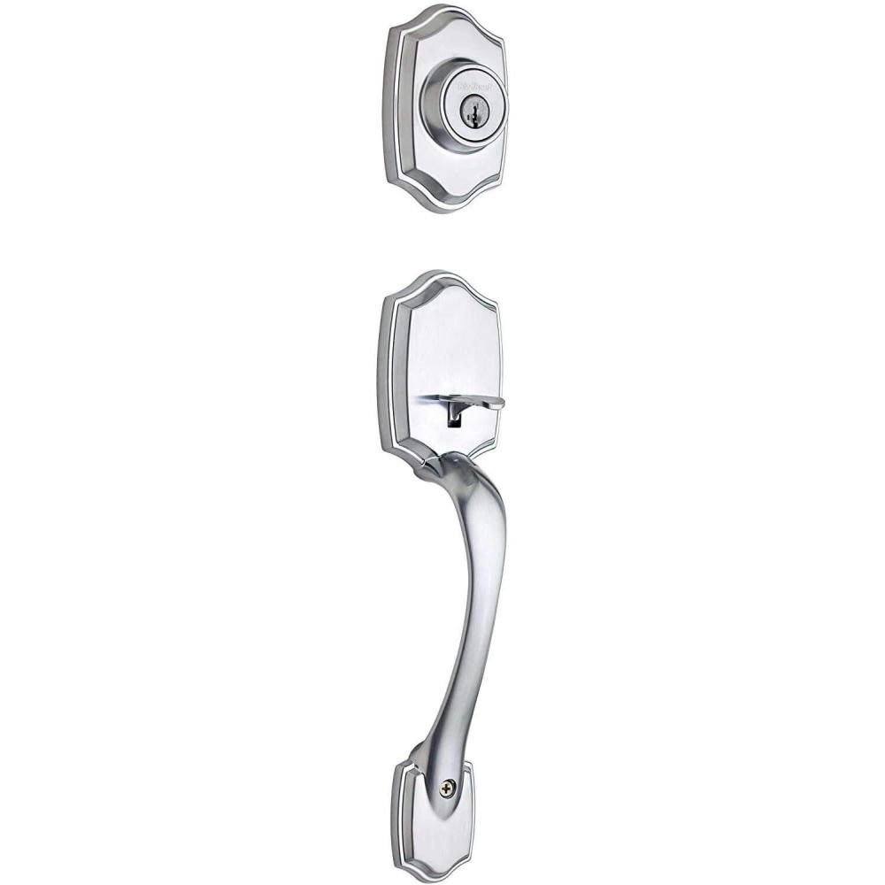 image:imageKwikset 687BWLIP26DS Belleview Single Cylinder Exterior Handleset SmartKey with RCAL Latch and RCS Strike Satin Chrome Finish