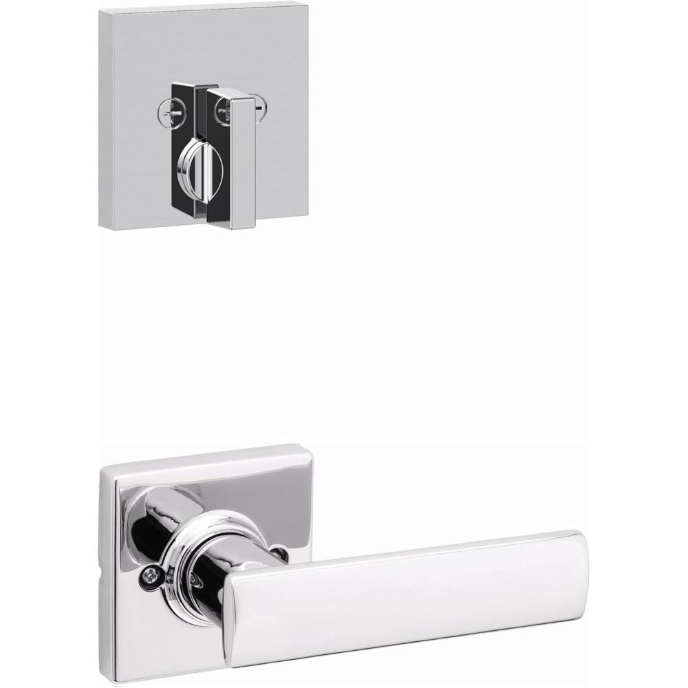 image:imageKwikset 971BRNLSQT26 Single Cylinder Interior Breton Lever Trim with Square Rose Bright Chrome Finish