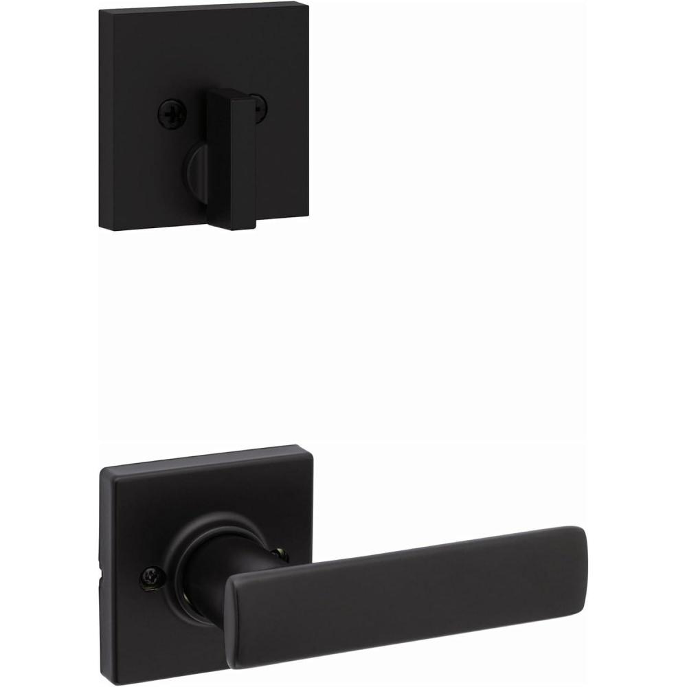 image:imageKwikset 971BRNLSQT514 Single Cylinder Interior Breton Lever Trim with Square Rose Matte Black Finish