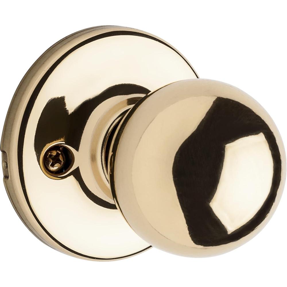 image:imageKwikset Polo Dummy Door Knob Single Sided Handle for Closets French Double Doors and Pantry Polished Brass NonTurning Interior PushPull Door Knob