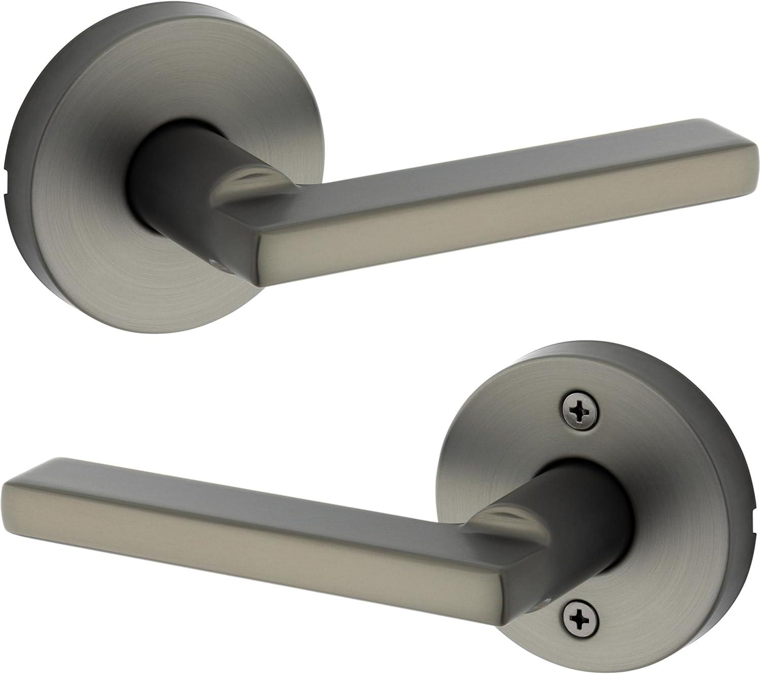 image:imageKwikset 720HFLRDT15 Halifax Lever with Round Rose Passage Door Lock with 6AL Latch and RCS Strike Satin Nickel Finish