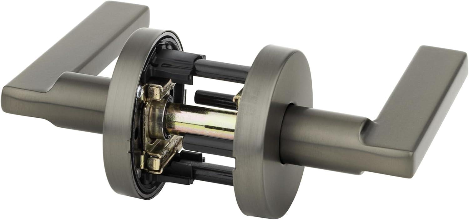 image:imageKwikset 720HFLRDT15 Halifax Lever with Round Rose Passage Door Lock with 6AL Latch and RCS Strike Satin Nickel Finish
