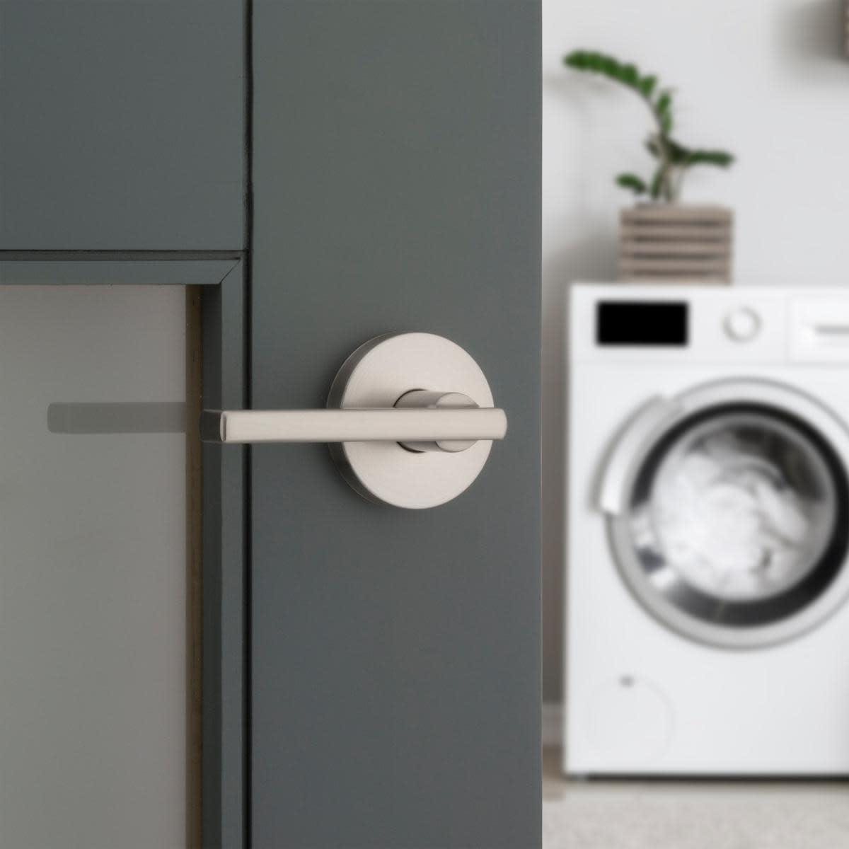 image:imageKwikset 720HFLRDT15 Halifax Lever with Round Rose Passage Door Lock with 6AL Latch and RCS Strike Satin Nickel Finish