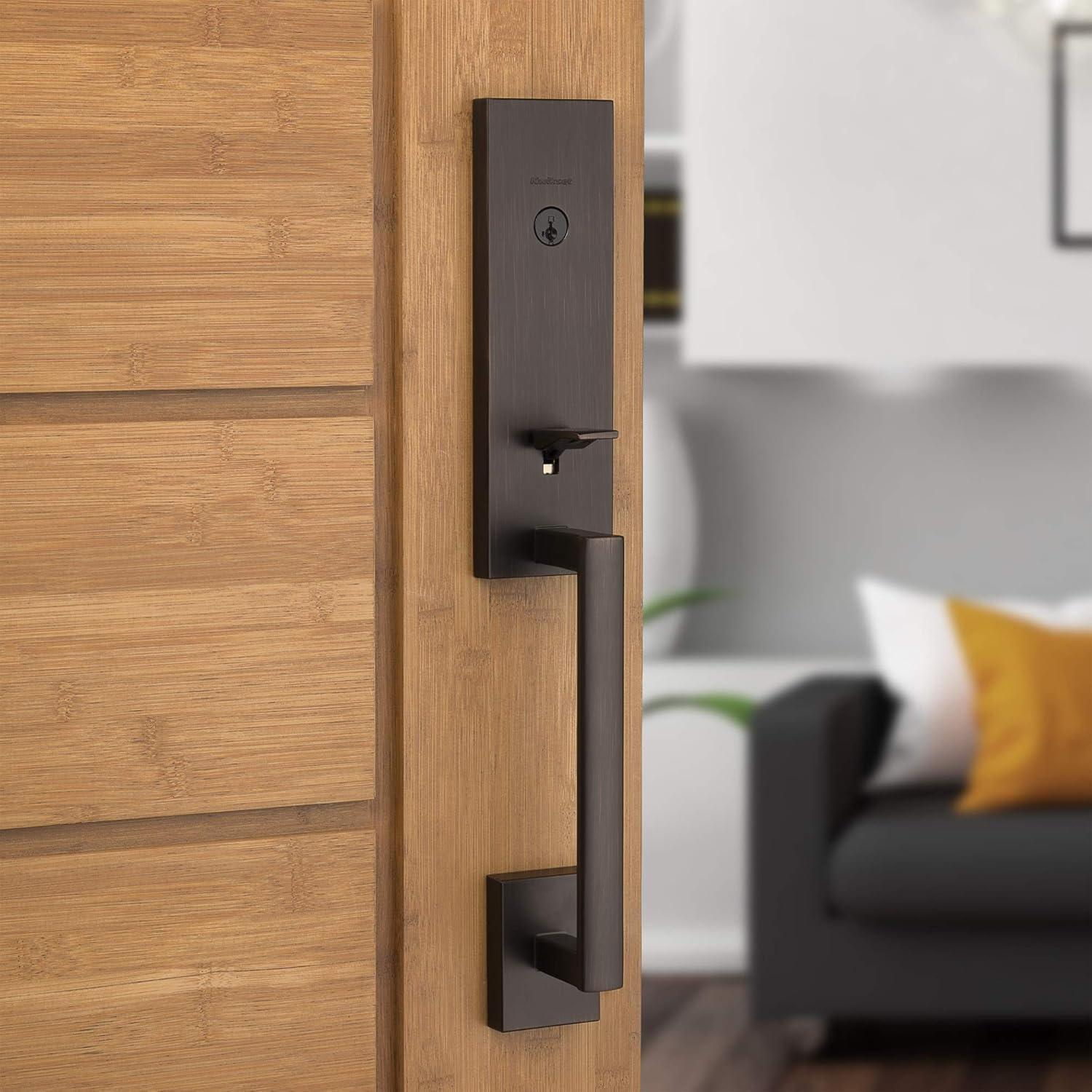 image:imageKwikset 818VNHLIP11PS Single Cylinder Vancouver Exterior Handleset with SmartKey with RCAL Latch and RCS Strike Venetian Bronze Finish