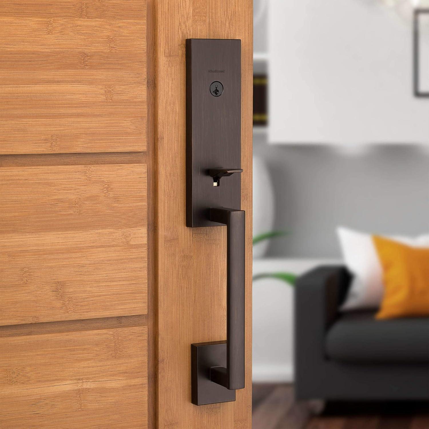 image:imageKwikset 818VNHLIP11PS Single Cylinder Vancouver Exterior Handleset with SmartKey with RCAL Latch and RCS Strike Venetian Bronze Finish