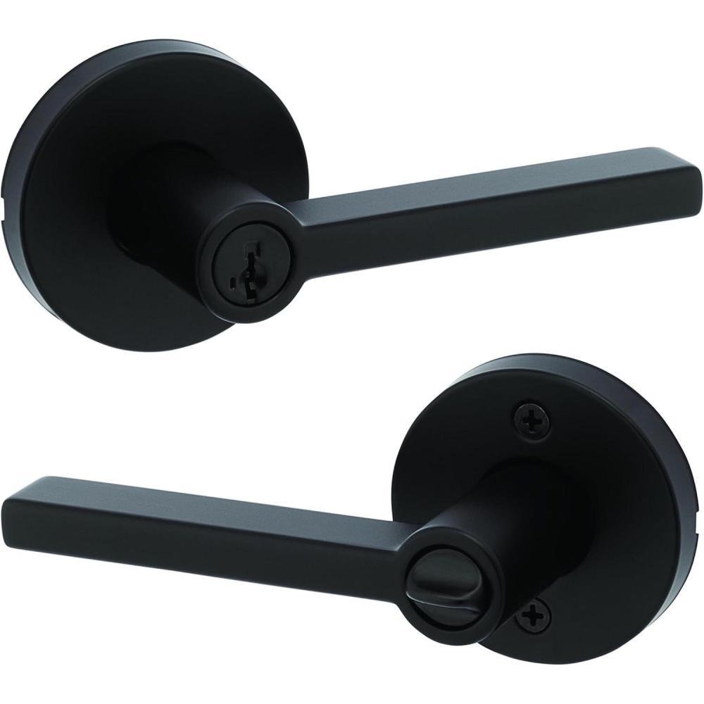 image:imageKwikset 740HFLRDT514S 740HFLRDTS Halifax Single Cylinder Keyed Entry Door Lever Set with Round Rose