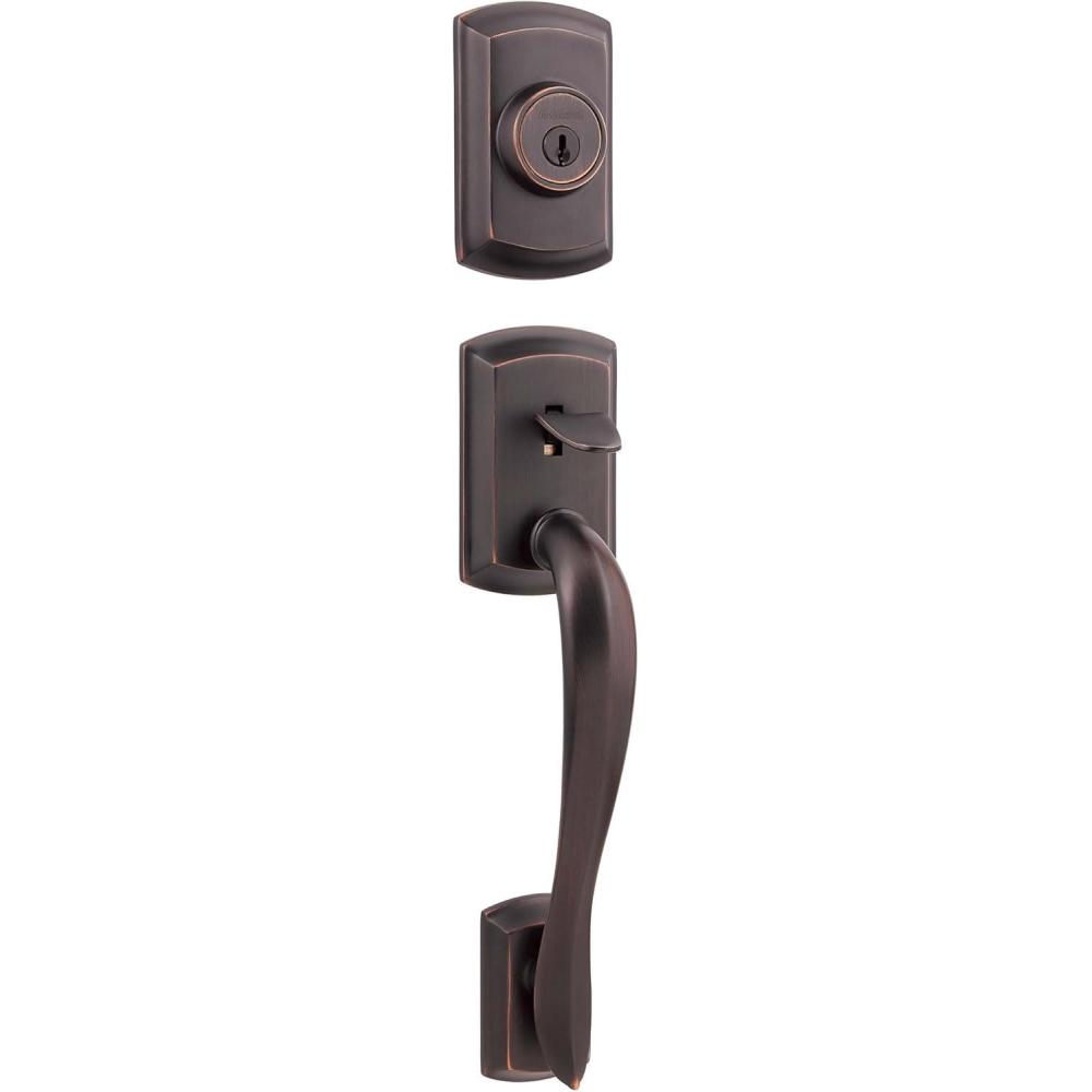 image:imageKwikset 800AVHLIPSSTRKP Avalon Sectional Single Cylinder Keyed Entry Exterior Pack Handleset with SmartKey Venetian Bronze