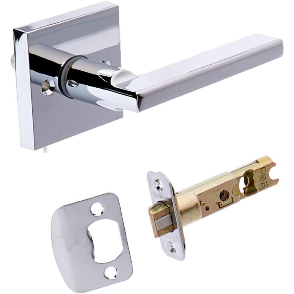 image:imageKwikset 815SCEHFL26 Passage San Clemente Handleset with Halifax Interior Trim No Deadbolt with RCAL Latch and RCS Strike Bright Chrome Finish