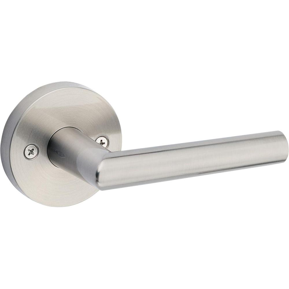 image:imageKwikset 91570003 Milan Single Dummy Door Handle Lever with Modern Contemporary Slim Round Design for Pantry or for HalfDummy Application in Satin Nickel