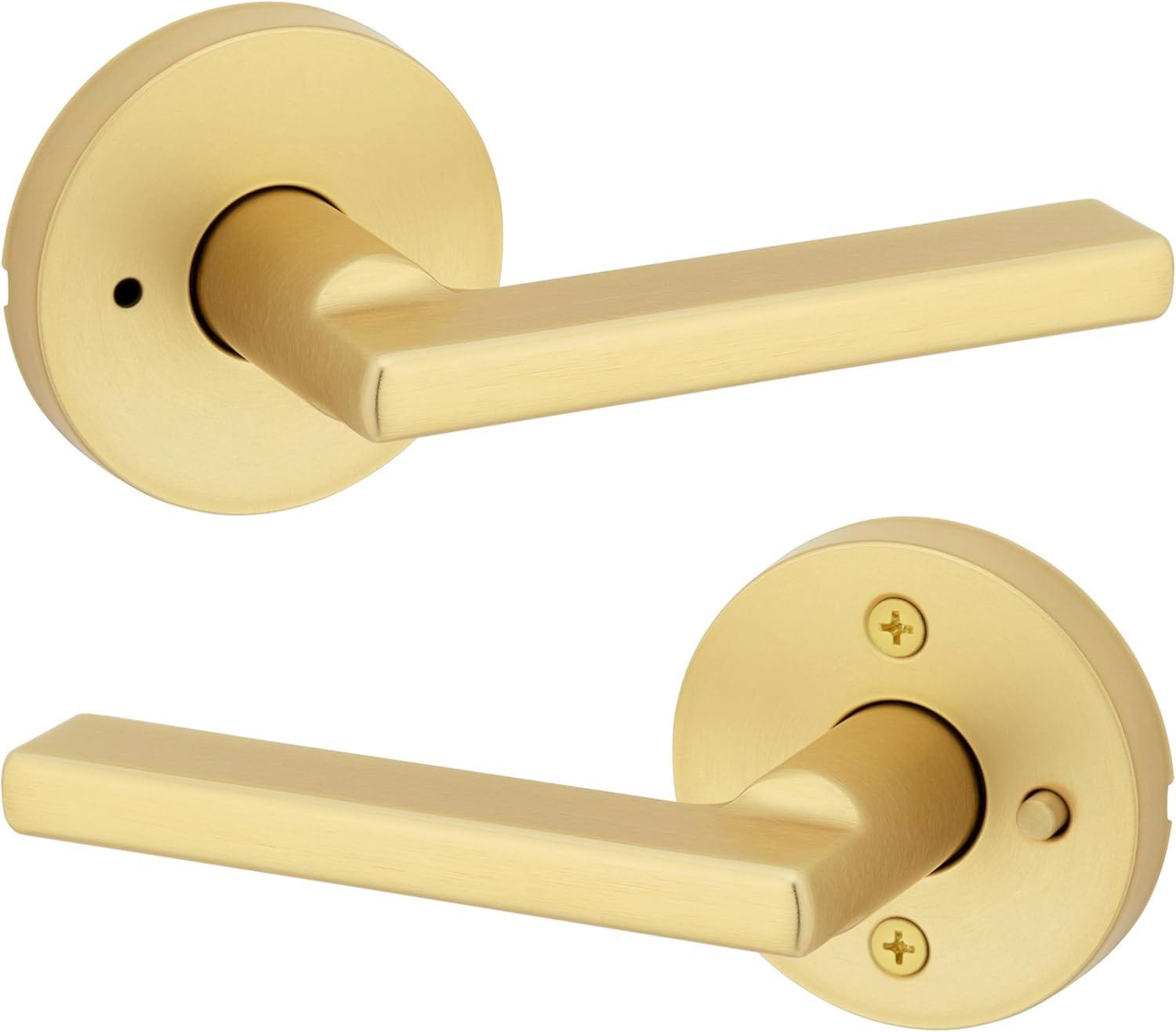 image:imageKwikset 730HFLRDT15 Halifax Lever with Round Rose Privacy Door Lock with 6AL Latch and RCS Strike Satin Nickel Finish