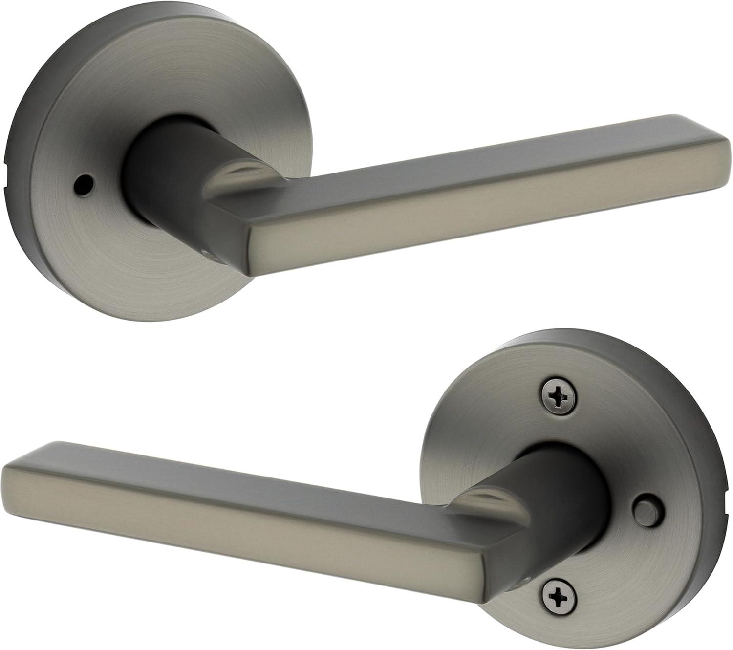 image:imageKwikset 730HFLRDT15 Halifax Lever with Round Rose Privacy Door Lock with 6AL Latch and RCS Strike Satin Nickel Finish