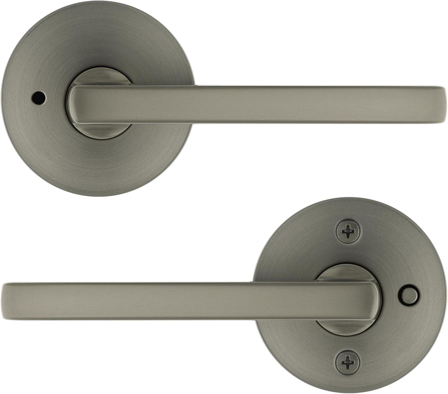 image:imageKwikset 730HFLRDT15 Halifax Lever with Round Rose Privacy Door Lock with 6AL Latch and RCS Strike Satin Nickel Finish