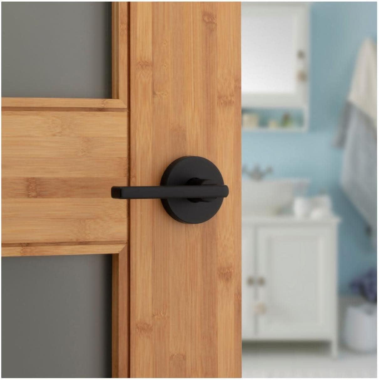 image:imageKwikset 730HFLRDT15 Halifax Lever with Round Rose Privacy Door Lock with 6AL Latch and RCS Strike Satin Nickel Finish