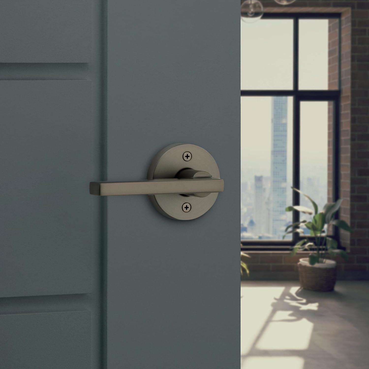 image:imageKwikset 730HFLRDT15 Halifax Lever with Round Rose Privacy Door Lock with 6AL Latch and RCS Strike Satin Nickel Finish