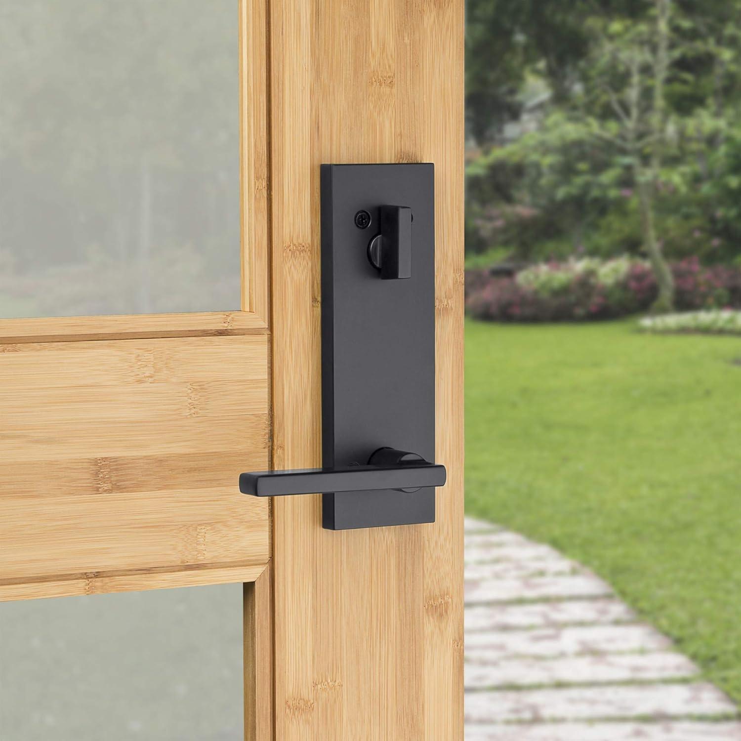 image:imageKwikset 971HFLSQF15 Single Cylinder Interior Halifax Lever Trim with Square Full Escutcheon Satin Nickel Finish