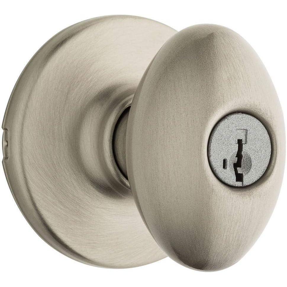 image:imageKwikset Aliso Entry Door Knob with Lock and Key Secure Keyed Handle Exterior Doorknob Front Entrance and Bedroom Satin Nickel Pick Resistant SmartKey Rekey Security