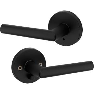 Kwikset 91550-030 Milan Door Handle Lever with Modern Contemporary Slim Round Design for Home Bedroom or Bathroom Privacy in Iron Matte Black(Matte Black)