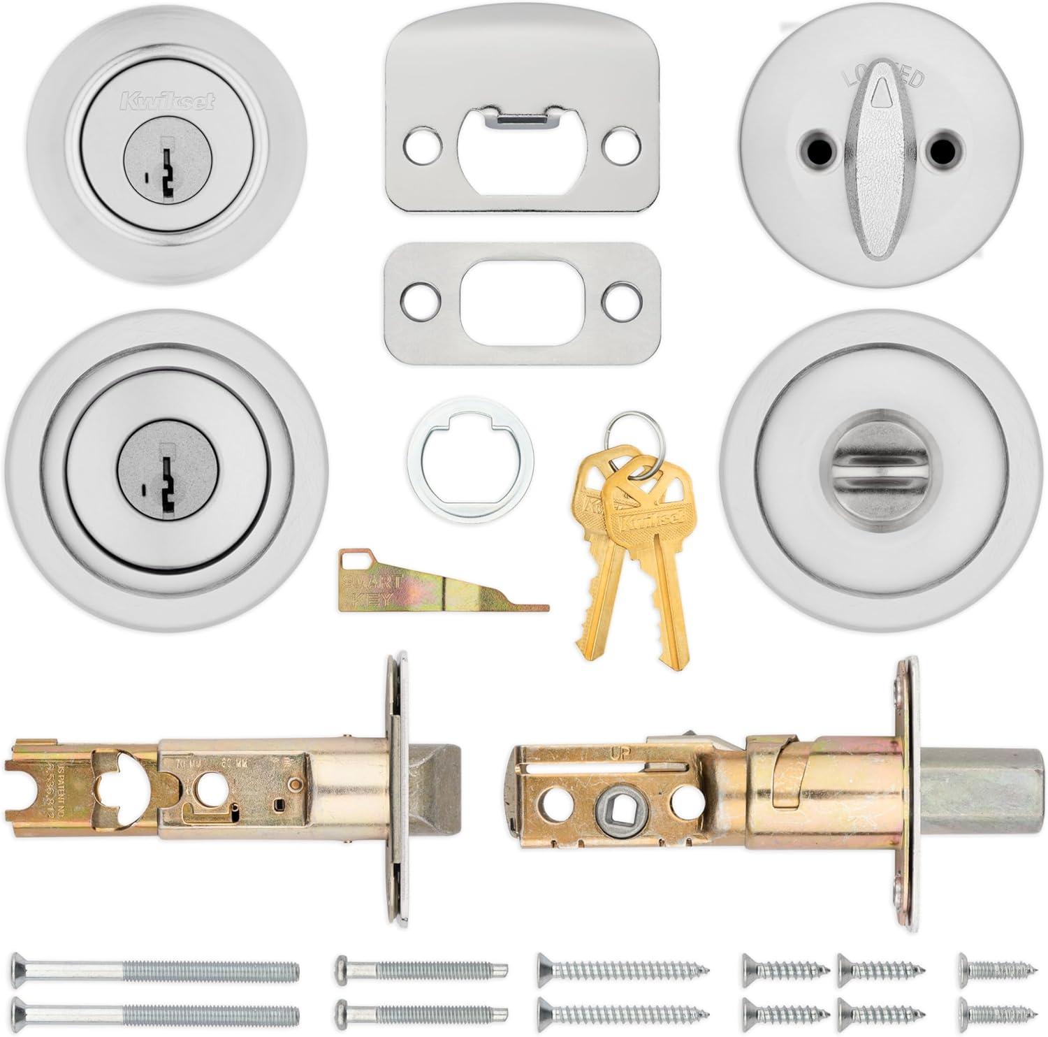 image:imageKwikset Tylo Front Door Lock Handle and Deadbolt Set Entry Combo Pack Single Cylinder with Entry Door Knob Satin Nickel Pick Resistant SmartKey Security with Microban ProtectionSatin Chrome